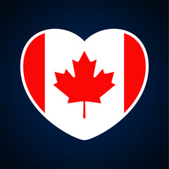 canada flag in a shape of heart. Icon flat heart symbol of love on the background national flag. Vector illustration.