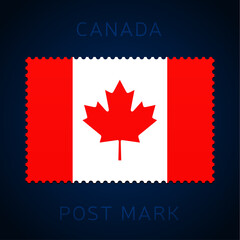 canada postage mark. National Flag Postage Stamp isolated on white background vector illustration. Stamp with official country flag pattern and countries name