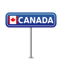 canada road sign. National flag with country name on blue road traffic signs board design vector illustration.