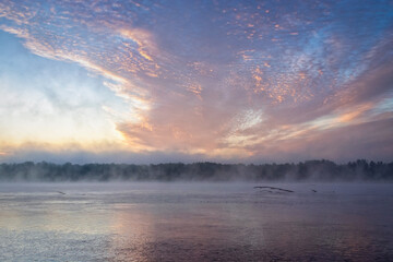 Foggy sunrise on the Wisła river