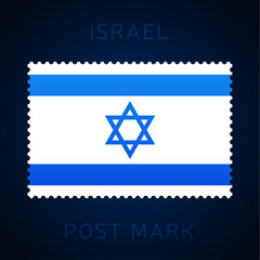 israel postage mark. National Flag Postage Stamp isolated on white background vector illustration. Stamp with official country flag pattern and countries name