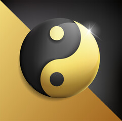 yin and yang gold balance on white background