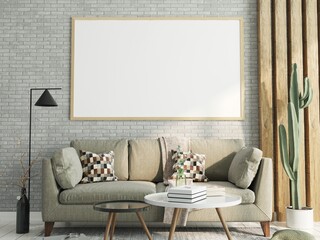 3D Mockup photo frame in Modern interior of living room