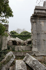Fototapeta na wymiar ruins of ancient Gymnasium in abandoned city Termessos in Turkey mountains