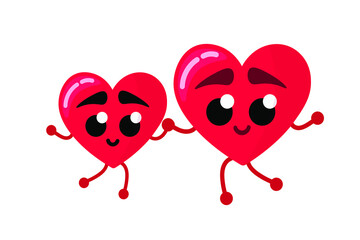 Kawaii 3d hearts holding hands together vector illustration. Health care cardio system icon. Happy elements for posters, social media, magazines, advertising, marketing, covers, industry.