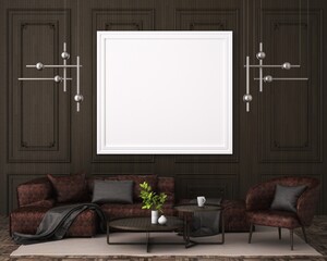 3D Mockup photo frame in Modern interior of living room