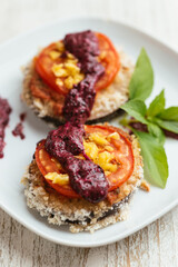 Breaded Eggplant Stacks with Amaranth Pesto