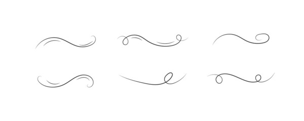 Swirl ornament, set of line hand drawn doodle.