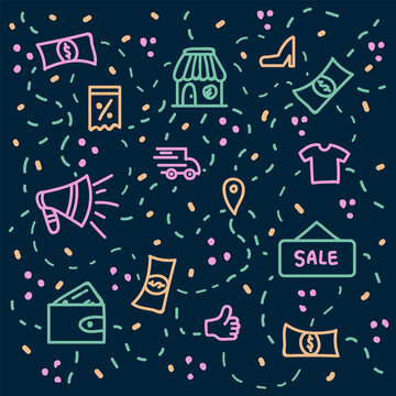 Background Payment in the online store. The concept of buying from a smartphone and paying online. Beautiful pattern online store for textiles. Vector illustration