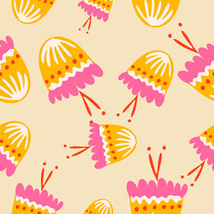 Pastel folk flower vector seamless pattern