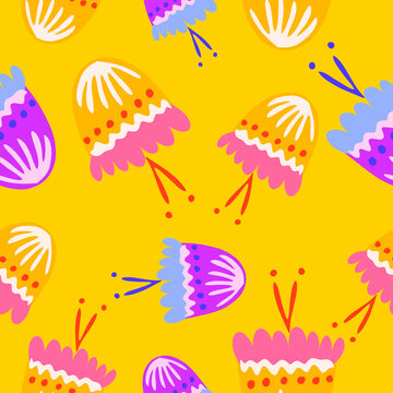Vibrant folk flower vector seamless pattern