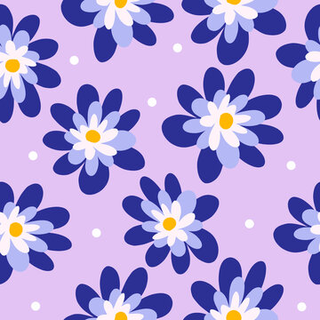 Winter daisy flora vector seamless pattern