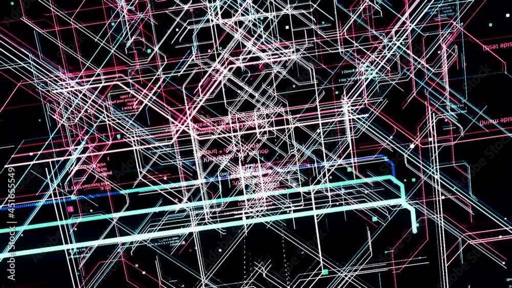 Poster cyber space concept with program code lines are written by artificial intelligence. animation. futur