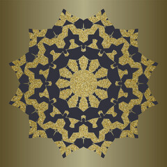 Luxury Gold mandala with gold glitter in ethnic style. Decorative background with vintage ornament. Oriental circular golden pattern. Arabic, Islamic, moroccan, asian, indian native african motif