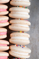 Homemade birthday cake french macarons with rainbow sprinkles