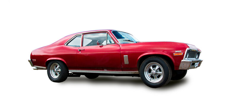 Vintage american muscle-car. White background.
