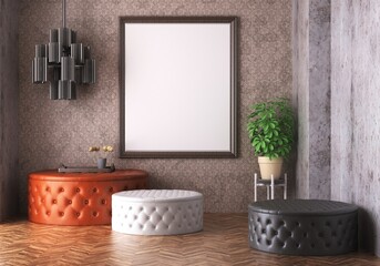 3D Mockup photo frame in Modern interior of living room