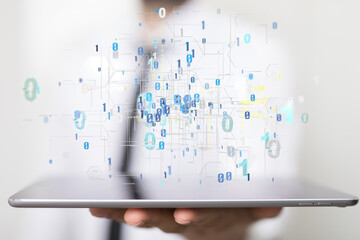 Neural network 3D illustration. Big data and cybersecurity