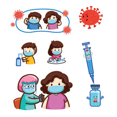 Cute vector vaccination set illustration.