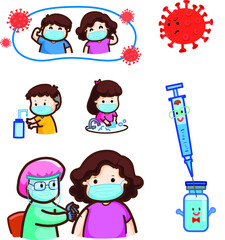 Cute vector vaccination set illustration.