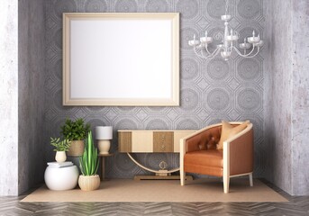3D Mockup photo frame in Modern interior of living room