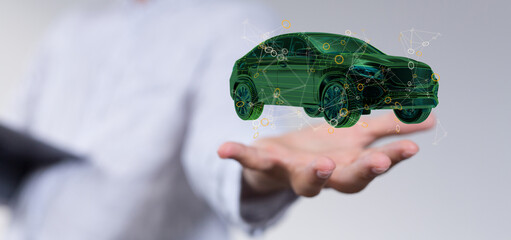 Autonomous car with HUD graphic of Navigation system driving