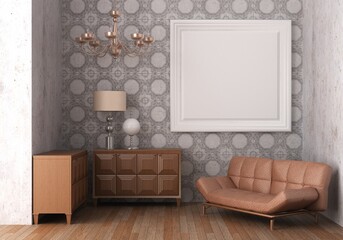 3D Mockup photo frame in Modern interior of living room