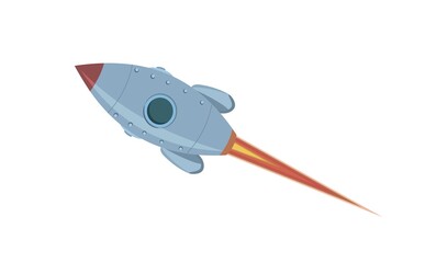 Space rocket. Spaceship. Isolated on white background. Cartoon style. Flat design. Vector