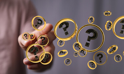 solving problem with digital question marks 3D rendering