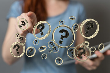 solving problem with digital question marks 3D rendering