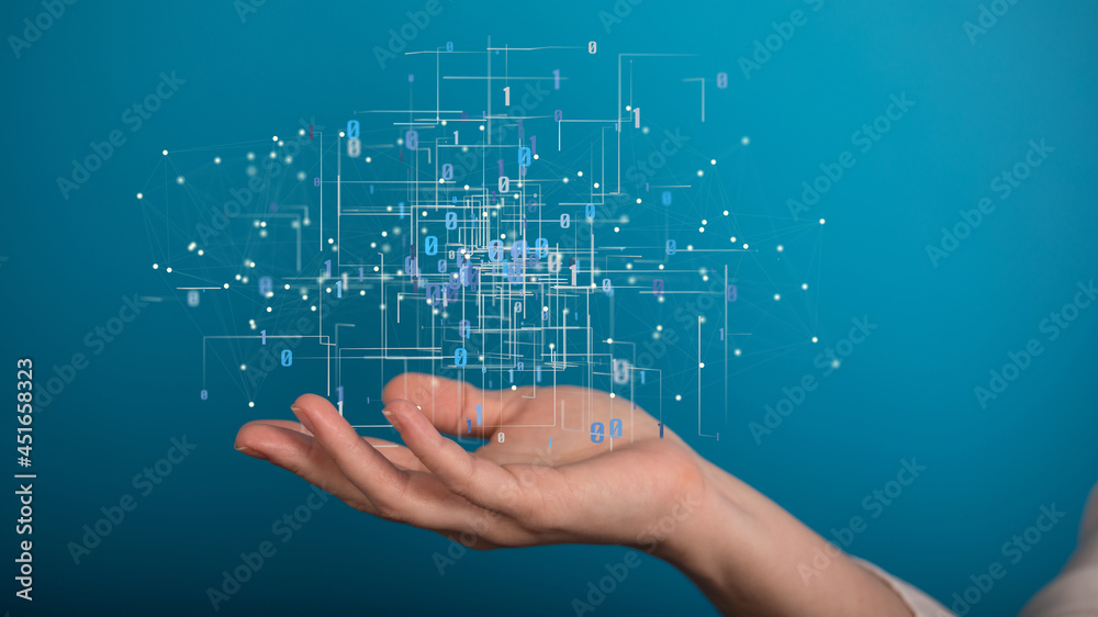 Aufkleber Digital cyberspace with particles and Digital data network connections concept.