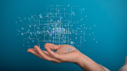 Digital cyberspace with particles and Digital data network connections concept.