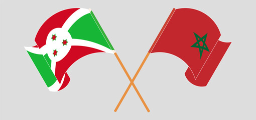 Crossed and waving flags of Burundi and Morocco