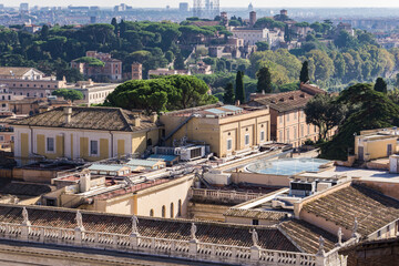 Distant view at Basilica Santi Bonifacio e Alessio on Aventine hill in Rome, Italy