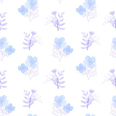 Winter flowers pattern, cotton, seamless pattern, pastel colors, blue, pink, vector illustration