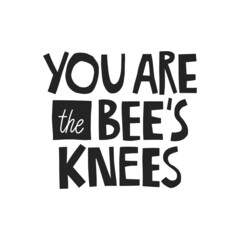 Fototapeta na wymiar You are the bee's knees hand drawn lettering. Vector illustration for lifestyle poster. Life coaching phrase for a personal growth, authentic person