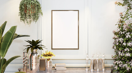 3D Mockup photo frame in Modern interior of living room