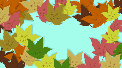 Fall vibes. AUTUMN DESKTOP WALLPAPER. Set of dried colorful leaves, characteristic of the time. Space for design. Typical fall season atmosphere. Card art ideas. Multicolored color palette.