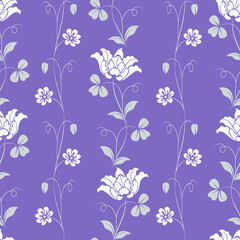 seamless pattern of flowers, branches and leaves