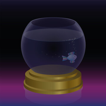 Fishbowl with one poor little fish, symbol for loneliness, isolation, imprisonment, sadness, depression, boredom or hopelessness. Vector illustration.
