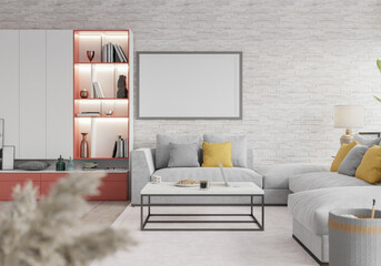 3D Mockup photo frame in Modern interior of living room