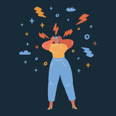 Fototapeta premium Vector illustration of Headache over dark backround.