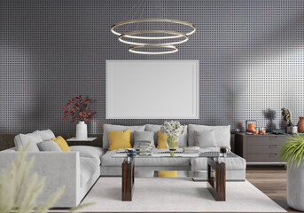 3D Mockup photo frame in Modern interior of living room