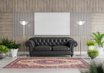 3D Mockup photo frame in Modern interior of living room