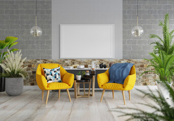 3D Mockup photo frame in Modern interior of living room