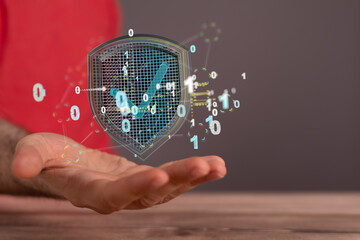 Security Shield concept, data protection. Shield with dots and lines connectio