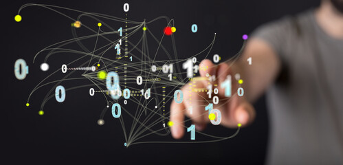 Neural network 3D illustration. Big data and cybersecurity