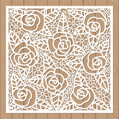 Fototapeta na wymiar Laser cutting template. Panel with roses. Vector
