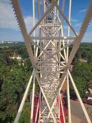 Iron structures of white and red color on the Ferris wheel in Kharkov Ukraine