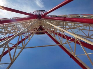 Iron structures of white and red color on the Ferris wheel in Kharkov Ukraine